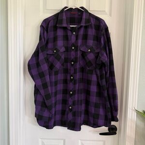 Men's Purple & Black Plaid Flannel Button-Down Shirt - Casual Long Sleeve